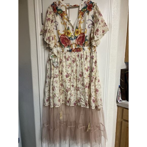 NWT Aratta Angeles Kiss Maxi Dress Large Floral Print Mesh Boho Feminine - Picture 5 of 7
